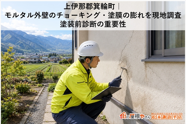 上伊那郡箕輪町｜モルタル外壁のチョーキング・塗膜の膨れを現地調査　塗装前診断の重要性