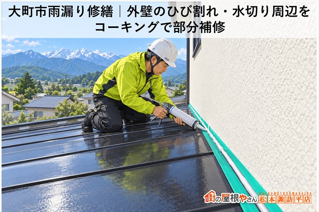 大町市雨漏り修繕｜外壁のひび割れ・水切り周辺をコーキングで部分補修