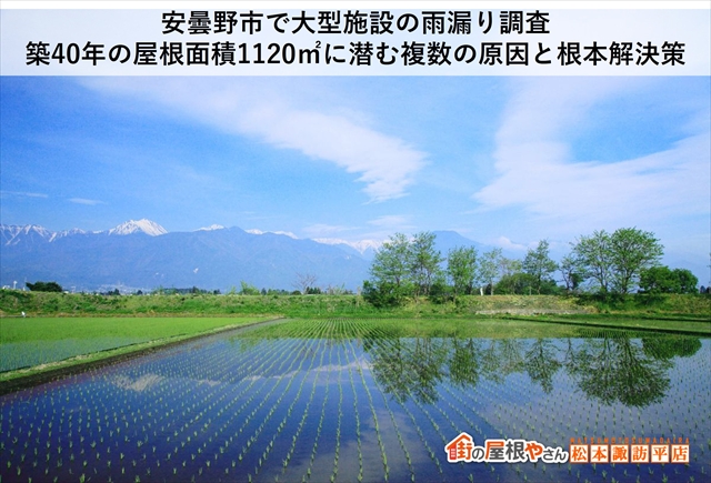 安曇野市で大型施設の雨漏り調査｜築40年の屋根面積1120㎡に潜む複数の原因と根本解決策