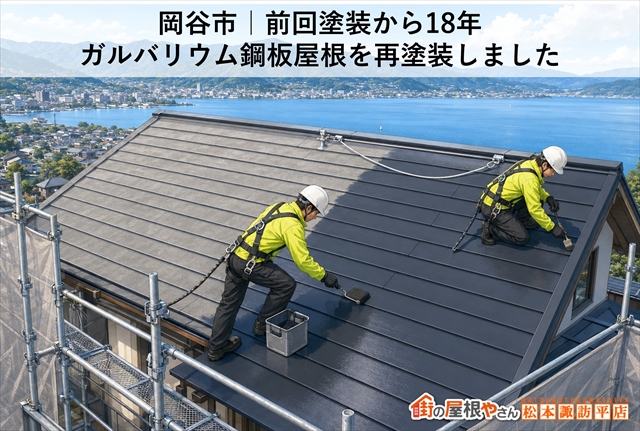 岡谷市｜前回塗装から18年　ガルバリウム鋼板屋根を再塗装しました