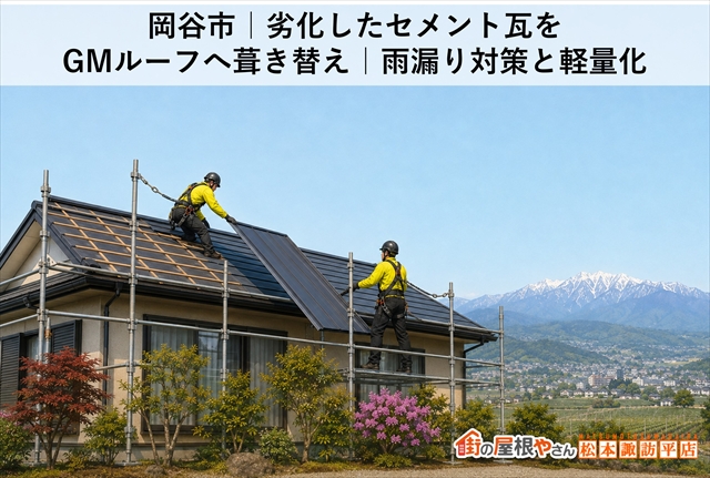 岡谷市｜劣化したセメント瓦をGMルーフへ葺き替え｜雨漏り対策と軽量化