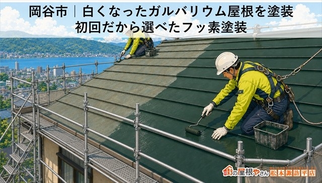 岡谷市｜白くなったガルバリウム屋根を塗装　初回だから選べたフッ素塗装