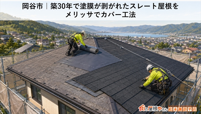 岡谷市｜築30年で塗膜が剥がれたスレート屋根をメリッサでカバー工法