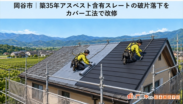 岡谷市｜築35年アスベスト含有スレートの破片落下をカバー工法で改修
