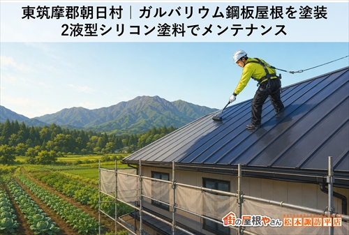 東筑摩郡朝日村｜ガルバリウム鋼板屋根を塗装｜2液型シリコン塗料でメンテナンス