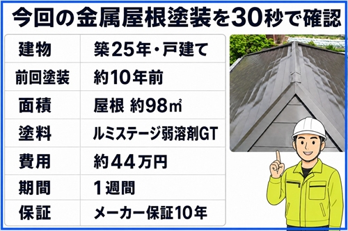 松本市｜前回塗装から10年の金属屋根をフッ素樹脂塗料で再塗装1