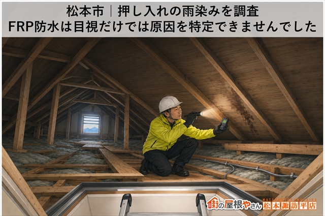 松本市｜押し入れの雨染みを調査　FRP防水は目視だけでは原因を特定できませんでした