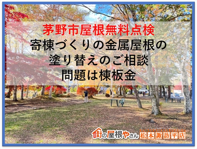 茅野市屋根無料点検：寄棟づくりの金属屋根の塗り替えのご相談：問題は棟板金