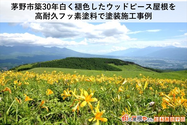 茅野市築30年白く褪色したウッドピース屋根を高耐久フッ素塗料で塗装施工事例