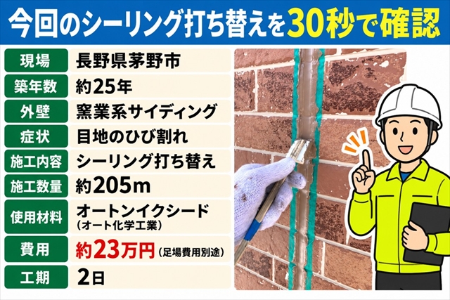 茅野市｜外壁目地205mをオートンイクシードで打ち替え｜ひび割れを補修1