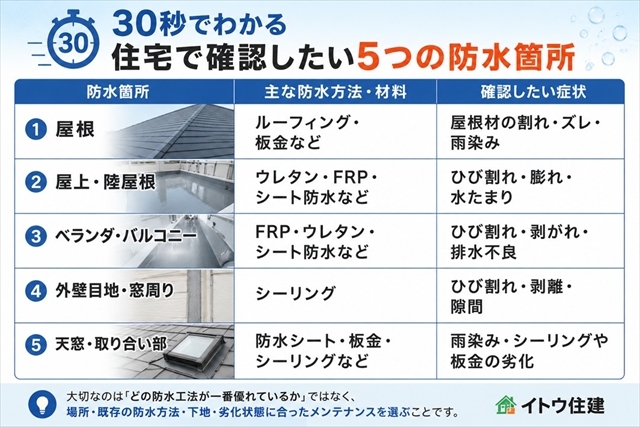 諏訪地域の住宅防水｜雨漏りを防ぐ5つの点検箇所とメンテナンス方法1