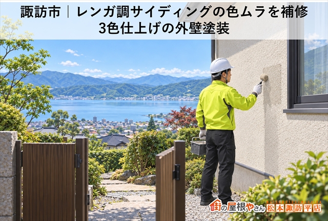諏訪市｜レンガ調サイディングの色ムラを補修｜3色仕上げの外壁塗装