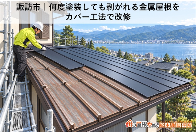 諏訪市｜何度塗装しても剥がれる金属屋根をカバー工法で改修