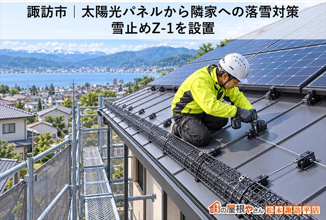 諏訪市｜太陽光パネルから隣家への落雪対策｜雪止めZ-1を設置