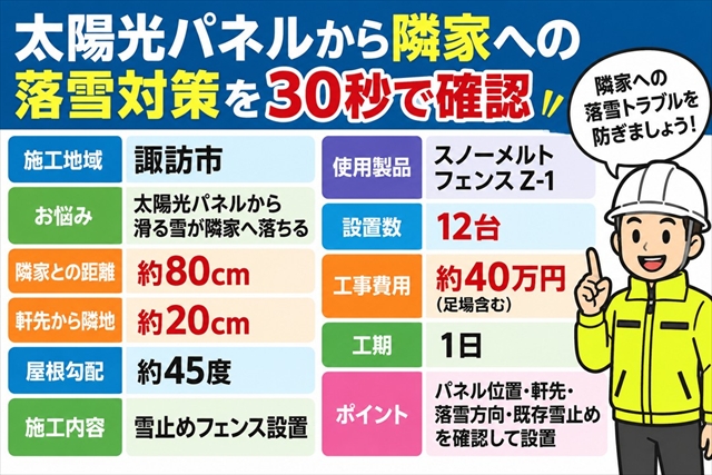 諏訪市｜太陽光パネルから隣家への落雪対策｜雪止めZ-1を設置1