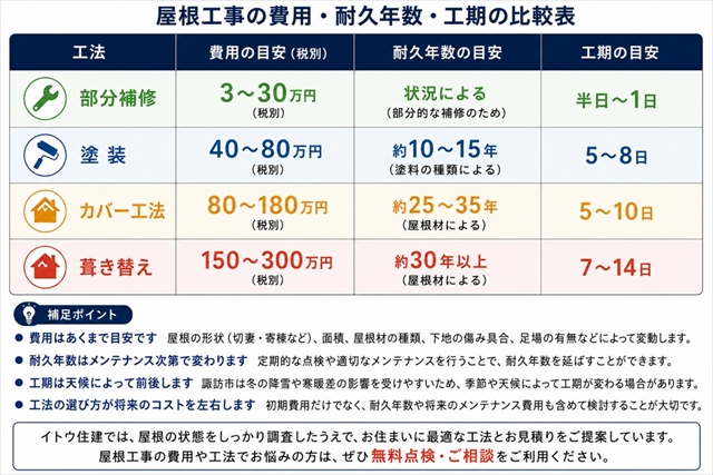 諏訪市｜屋根工事の費用相場は？部分補修・塗装・カバー工法・葺き替えの選び方を解説1