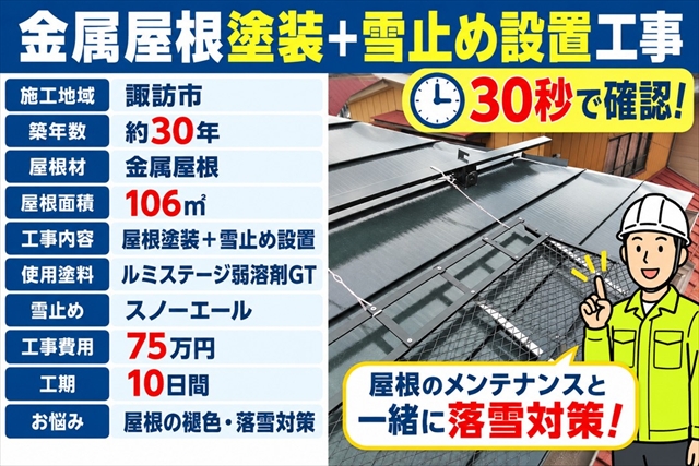 諏訪市｜金属屋根塗装と雪止めを同時施工｜スノーエールで落雪対策1